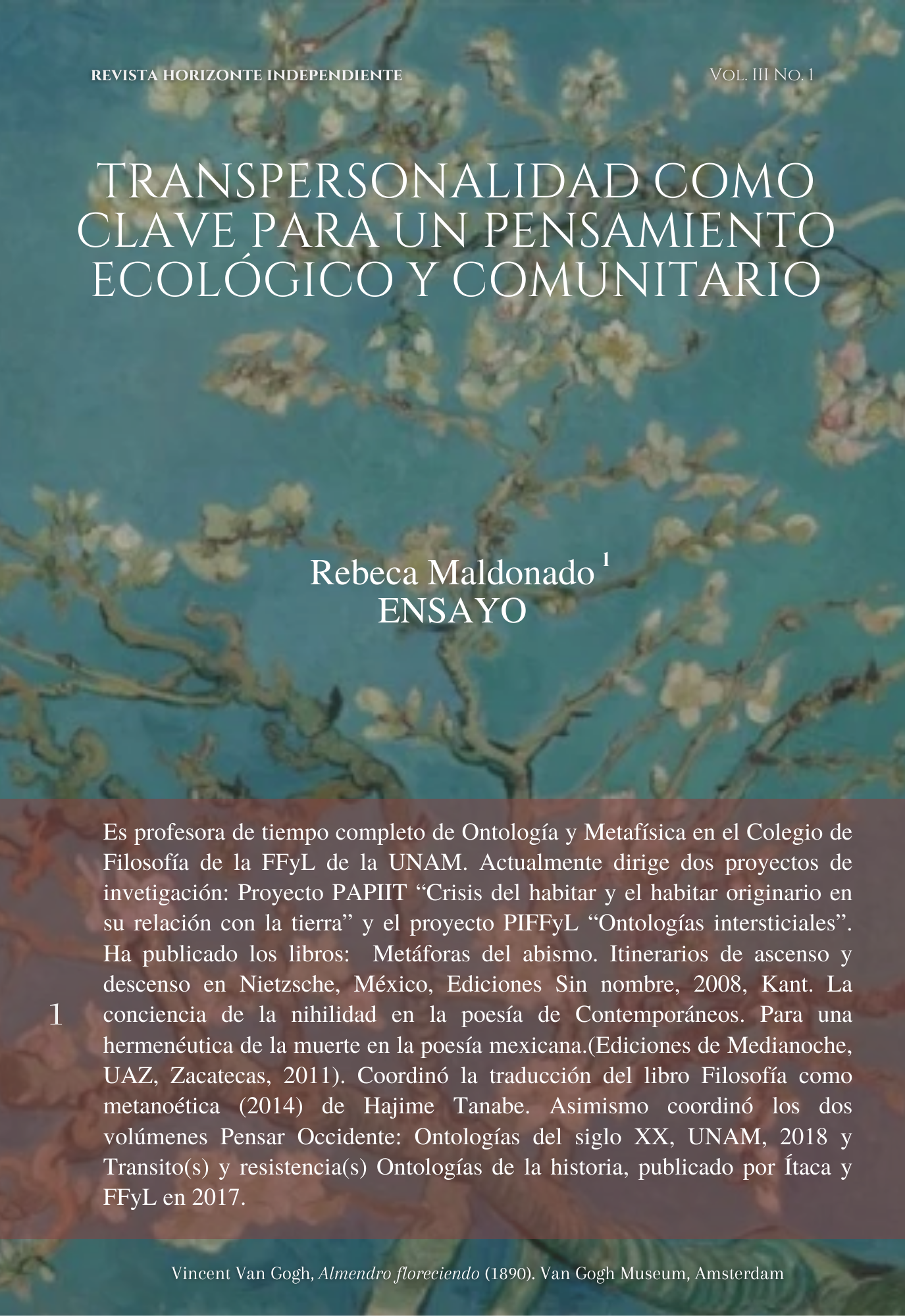  Transpersonalidad como clave para un pensamiento ecológico y comunitario Rebeca Maldonado