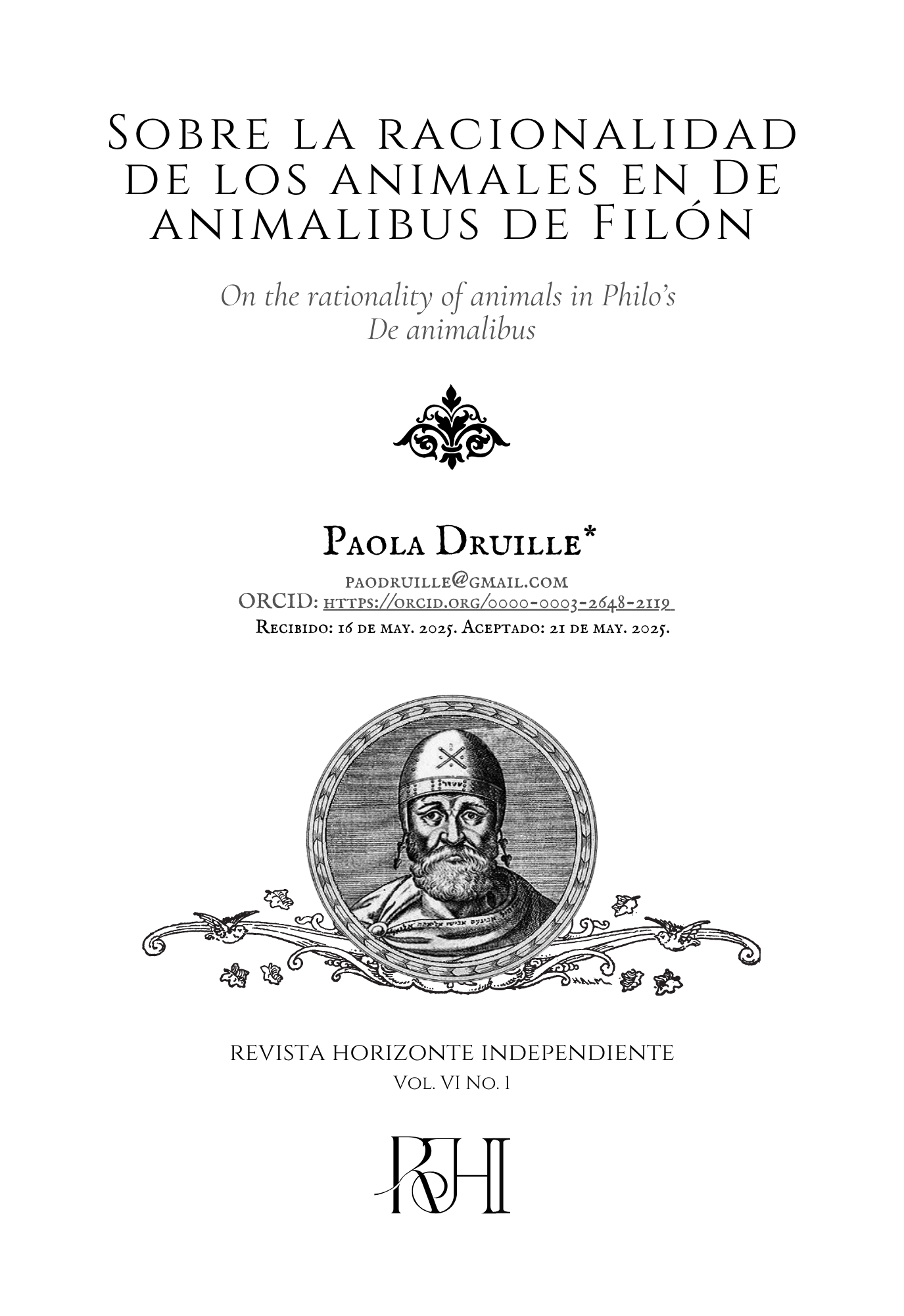 Sobre la racionalidad de los animales en De animalibus de Filón